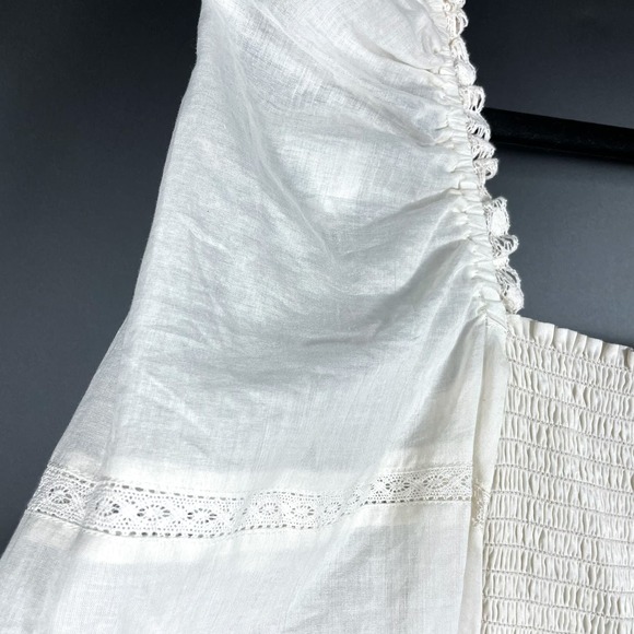 New Reformation Dunes Dress Cream Puff Long Sleeve Smocked Square Neck Mini Sz 4 - Picture 12 of 16